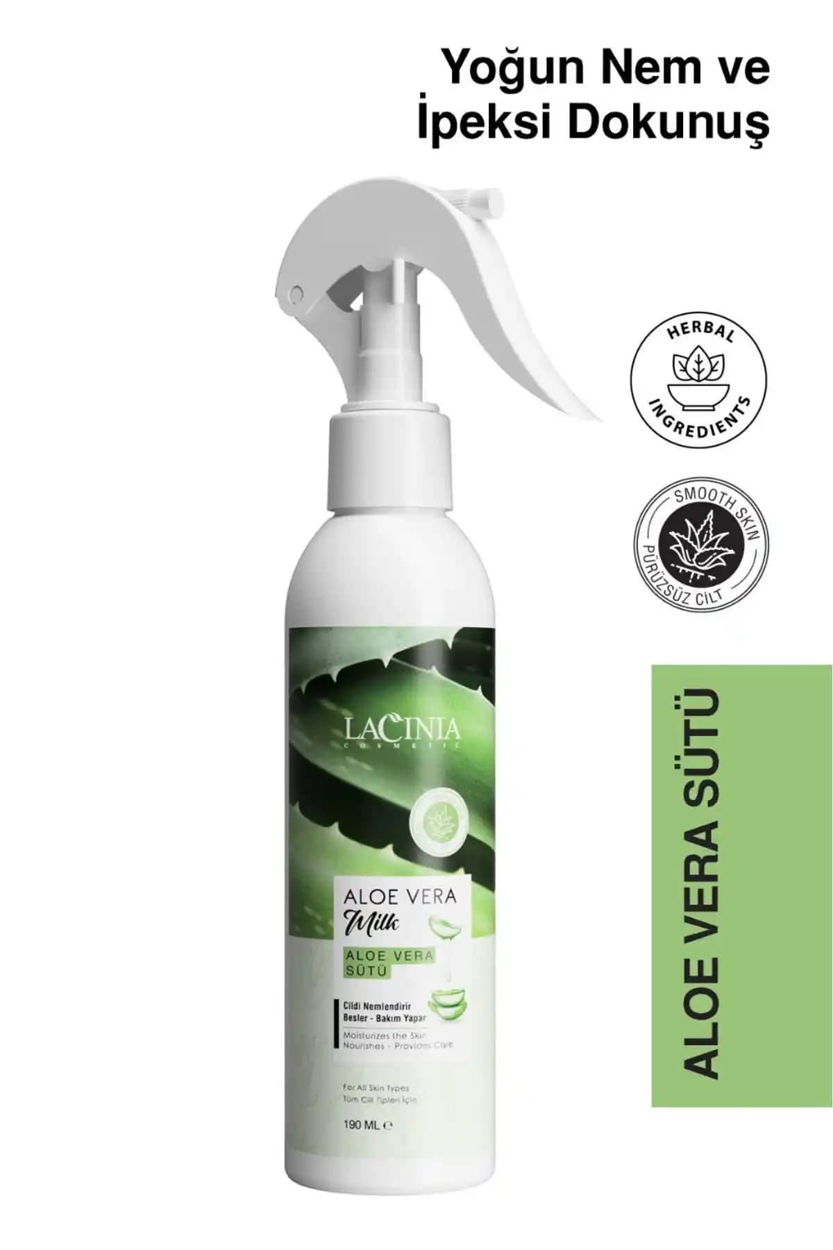 Lacinia Aloe Vera Sütü 190ml Cilt Bakım Spreyi Doğal Nemlendirici ve Yatıştırıcı Özellikleriyle