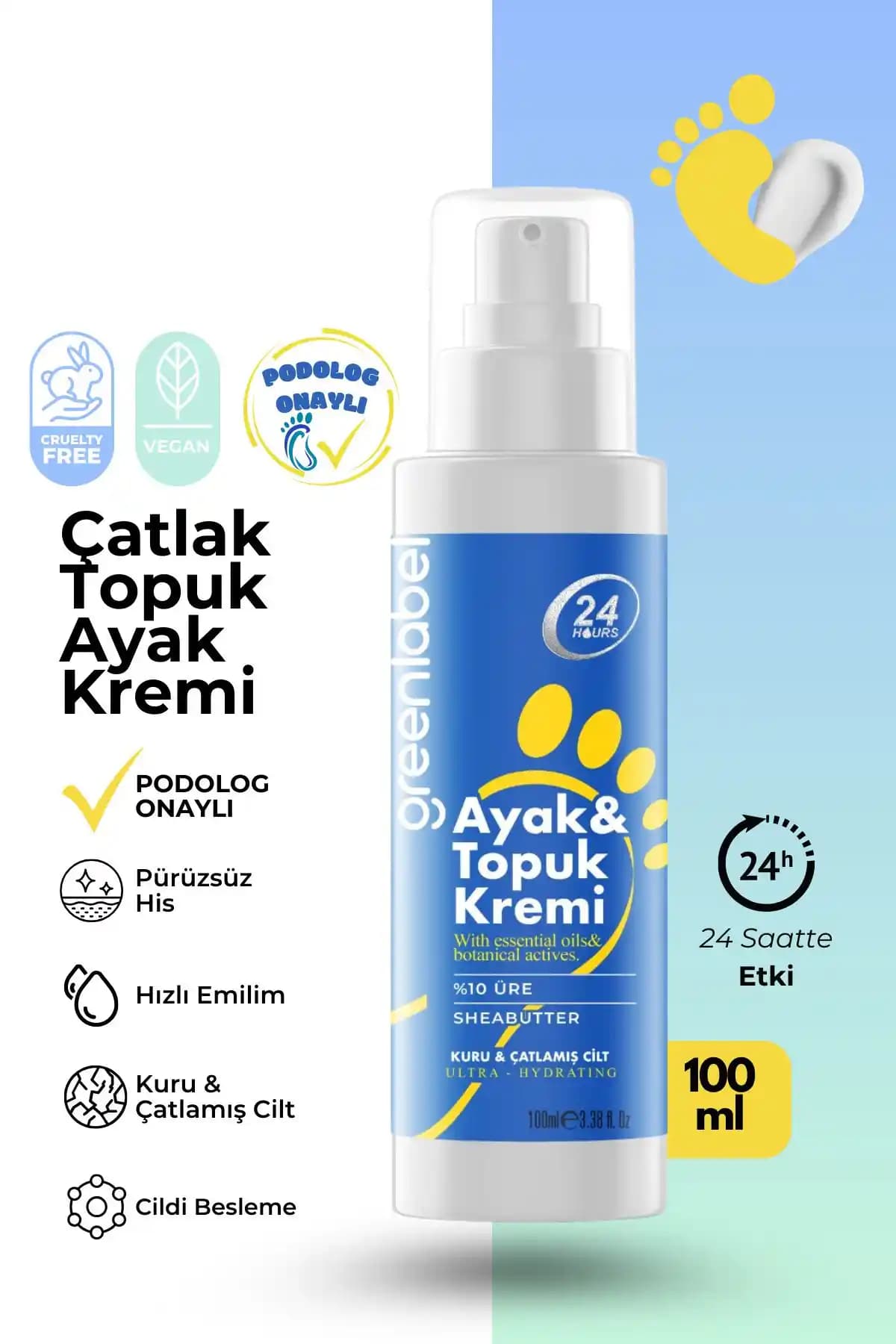 Green Label Ayak ve Topuk Çatlak Bakım Kremi: Nemlendirici ve Onarıcı Özellikleriyle Etkili Çözüm