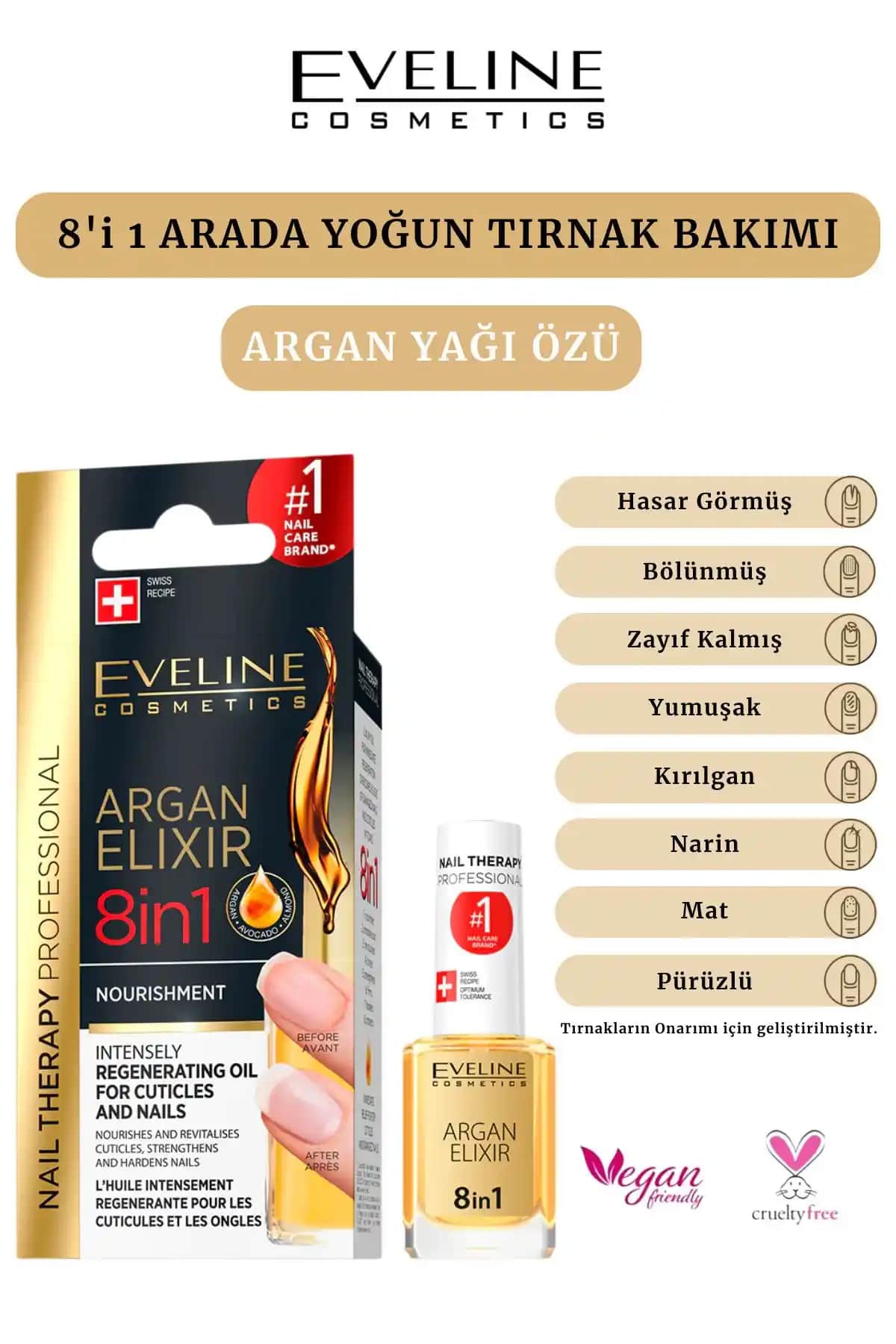 Eveline 8 In 1 Argan Elixir ile Güçlü ve Parlak Tırnaklar İçin Doğal Çözüm