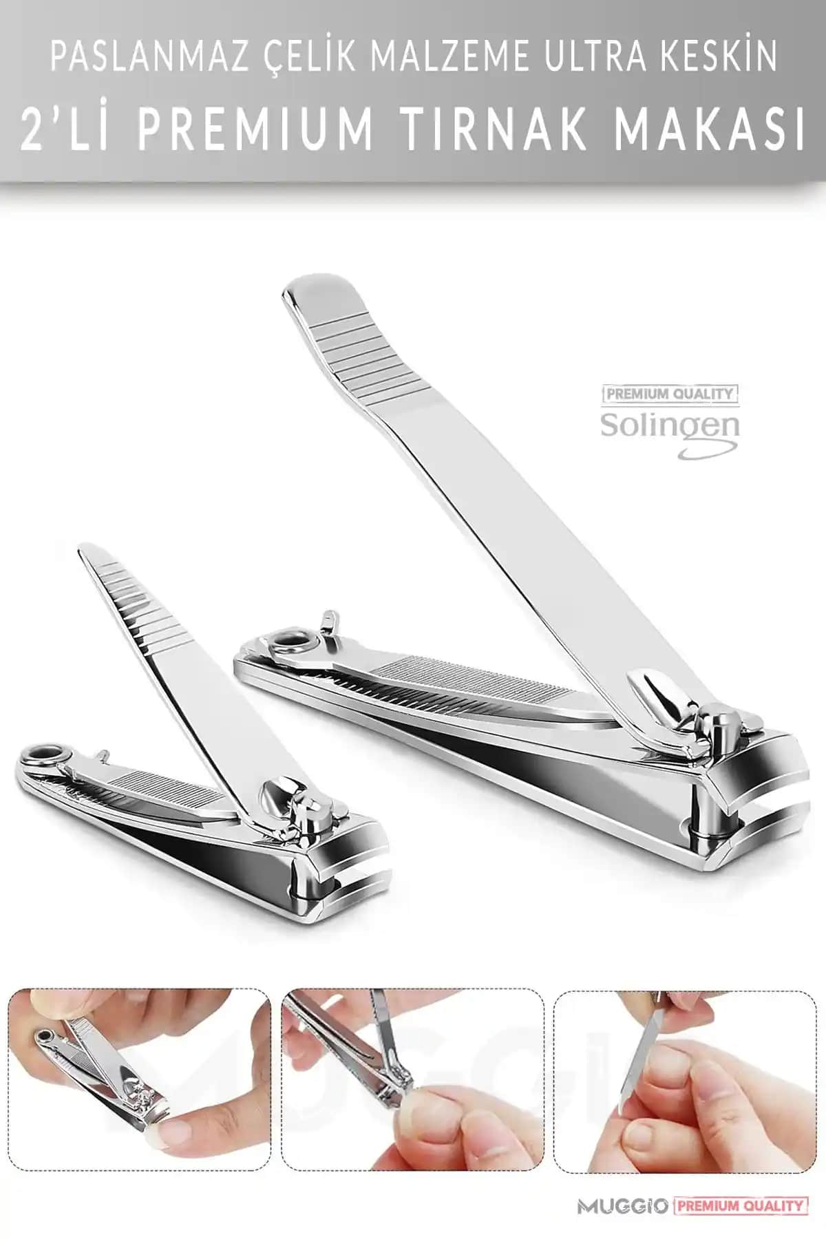 Muggio 2'li Paslanmaz Çelik Tırnak Makası Seti Profesyonel ve Günlük Kullanım İçin