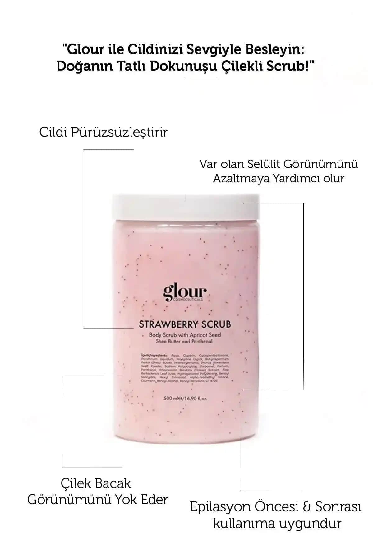GLOUR Çilekli Scrub: Doğal ve Etkili Cilt Peeling Ürünü 85 Karakter