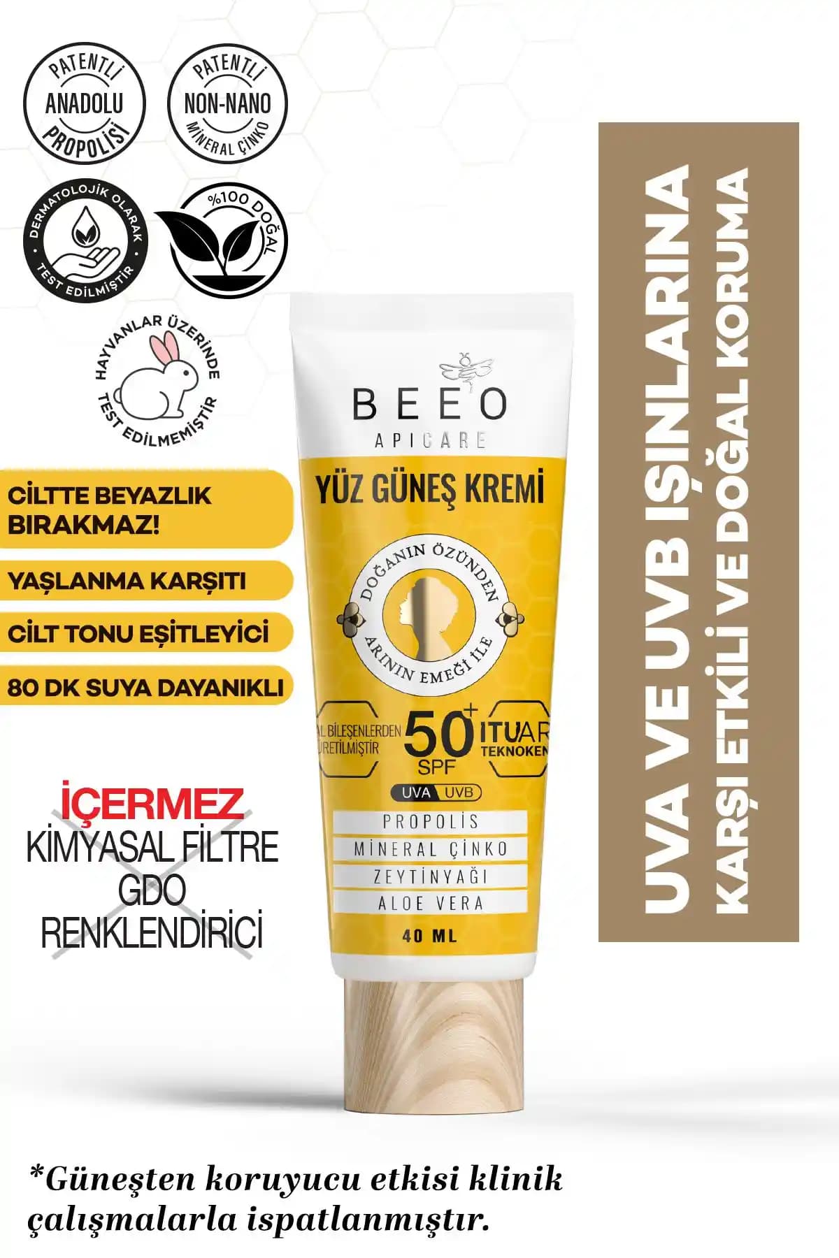 BEE'O Apicare Propolisli Yüz Güneş Kremi 50 SPF: Doğal ve Hassas Ciltler İçin Güçlü Koruma