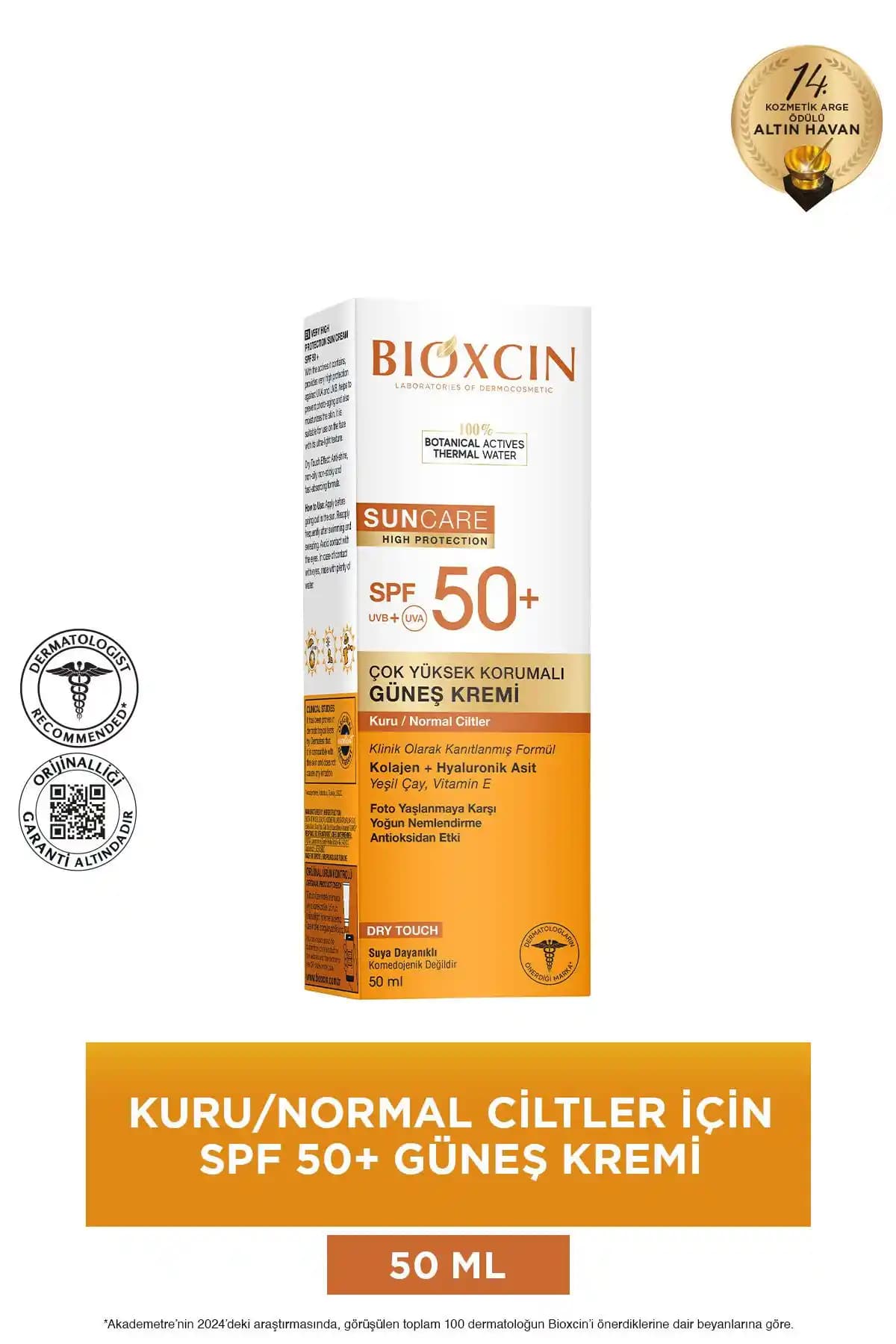 Bioxcin Sun Care SPF 50 Güneş Kremi Kuru ve Normal Ciltler İçin Güçlü Koruma
