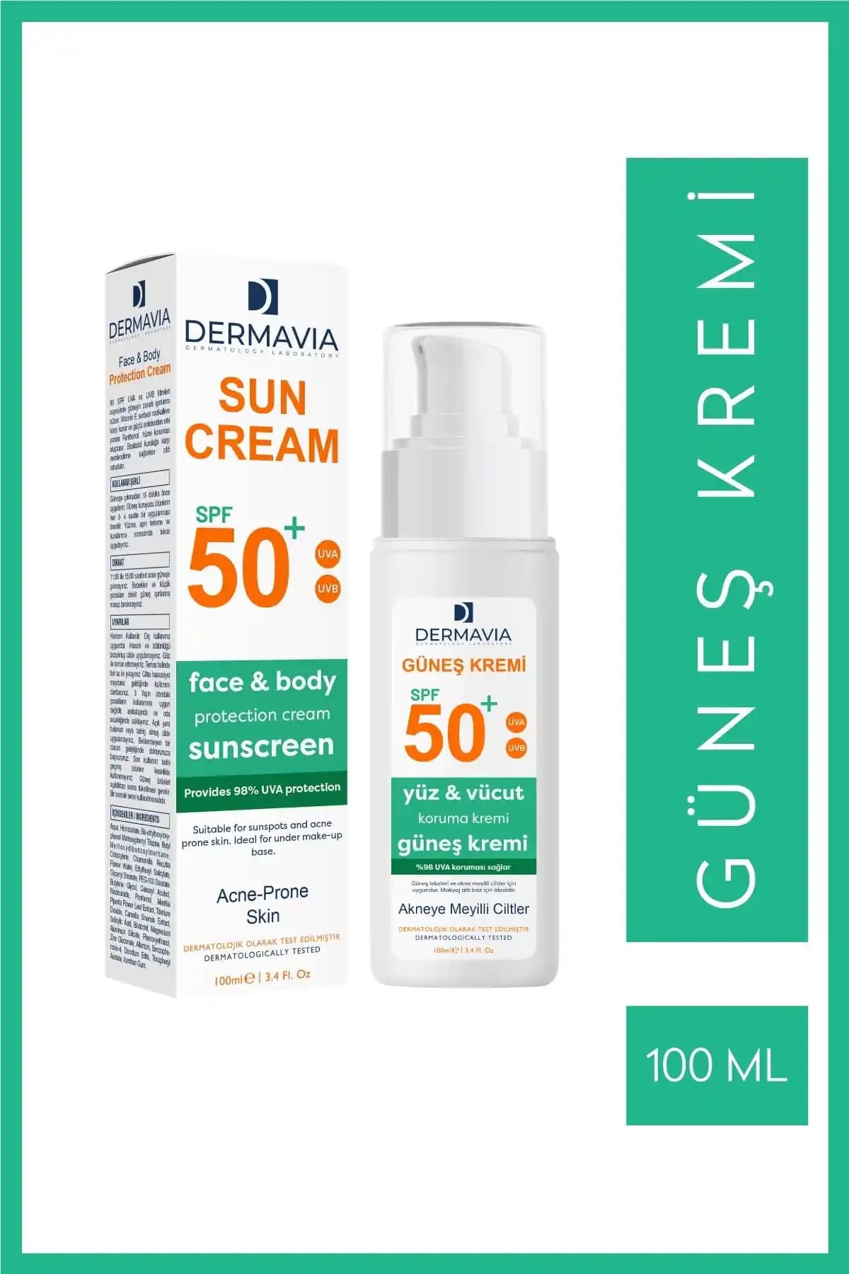 Dermavia SPF 50 Yüz ve Vücut Güneş Kremi: Yağlı ve Hassas Ciltler İçin Yüksek Koruma