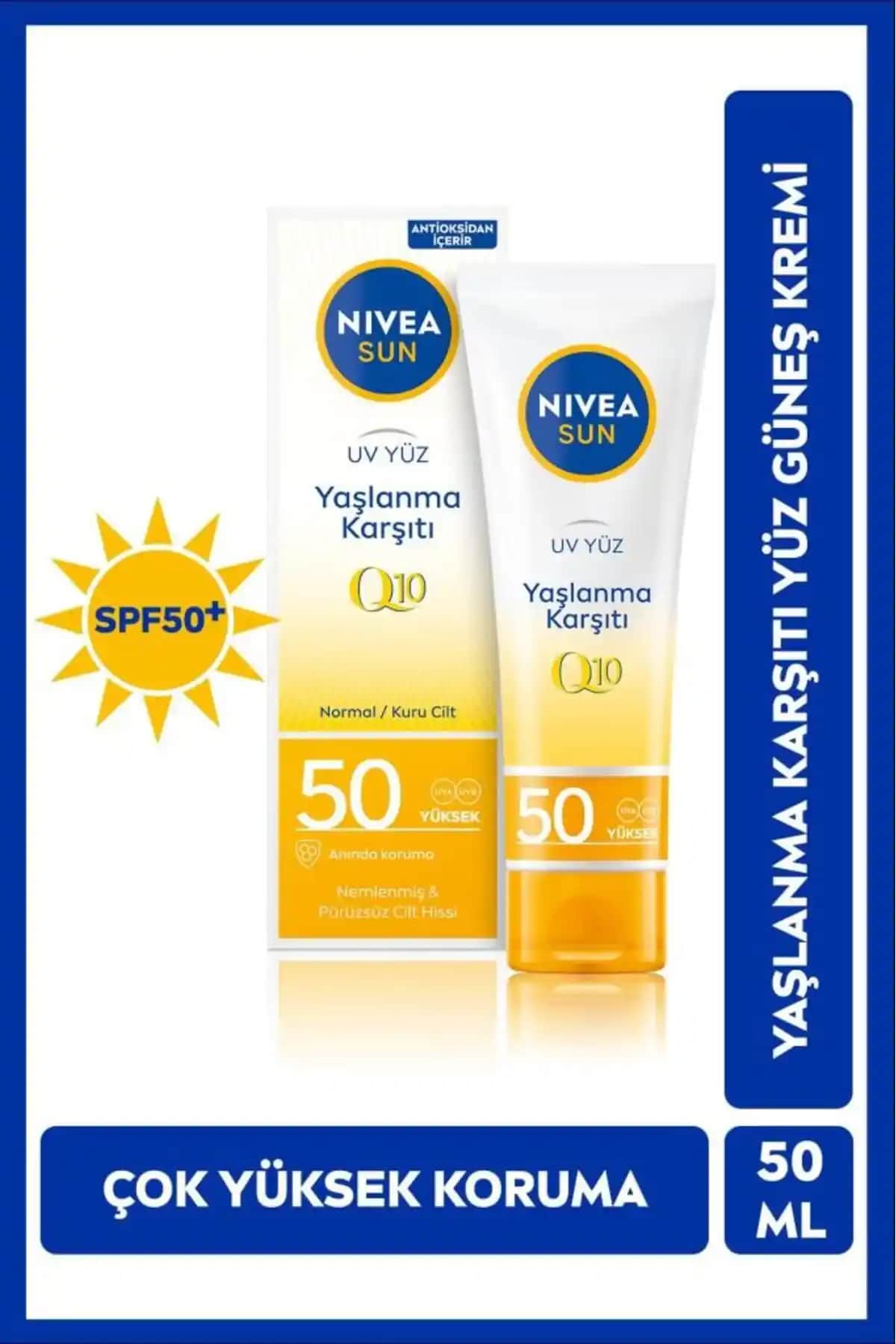 NIVEA SUN SPF50 Q10 Yaşlanma ve Kırışıklık Karşıtı Güneş Koruyucu Yüz Kremi