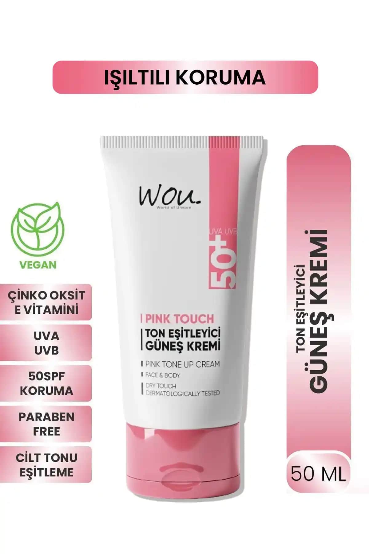WOU Pink Touch Ton Eşitleyici ve Aydınlatıcı SPF50+ Güneş Kremi: Koruma ve Güzellik Bir Arada