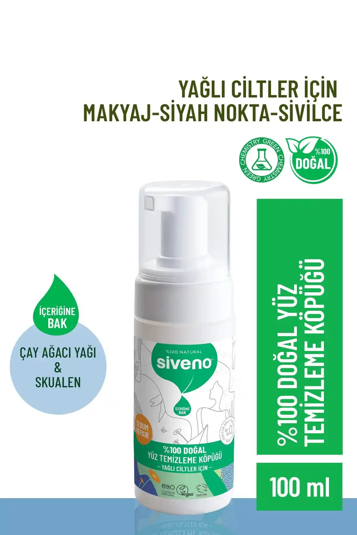 Siveno %100 Doğal Yüz Temizleme Köpüğü Yağlı ve Sivilce Eğilimli Ciltler İçin