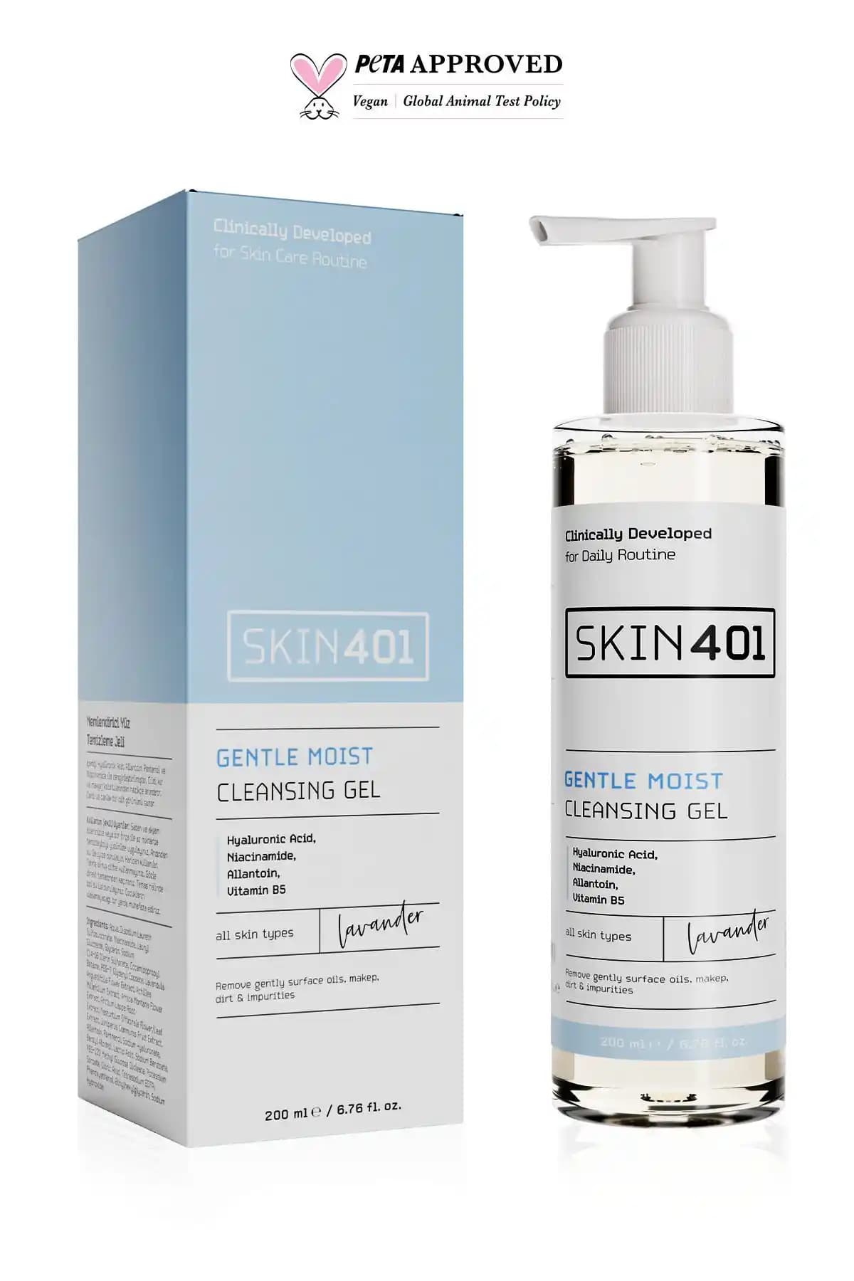 Skin401 Nemlendirici ve Parlaklık Veren Yüz Temizleme Jeli 200 ml, vegan ve doğal içerikli