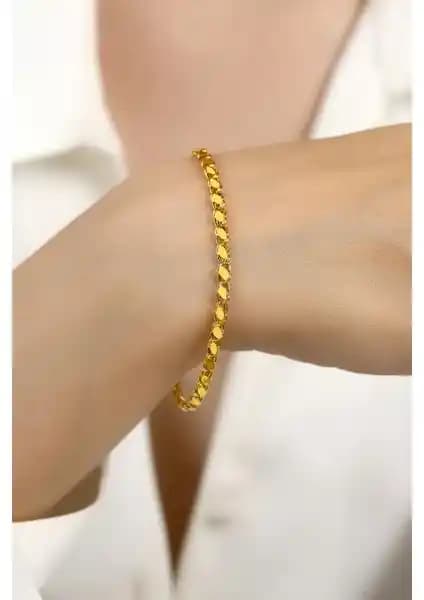 Altın Kesesi 14 Ayar Parlak Altın Pullu Bileklik Günlük Kullanım İçin Uygun