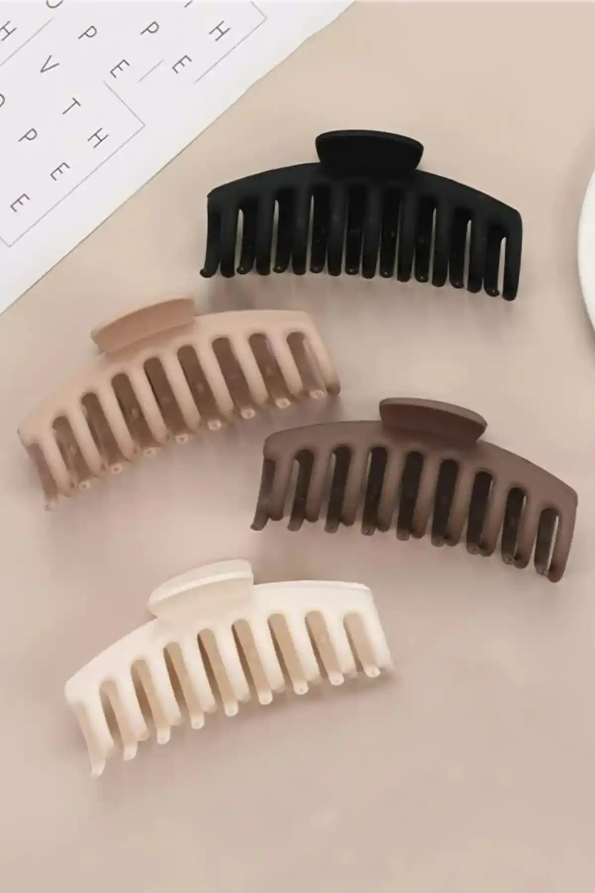 C&E Design Kadın 4’lü Siyah-Kahve Büyük XL Mandal Toka Seti Günlük ve Özel Kullanım İçin