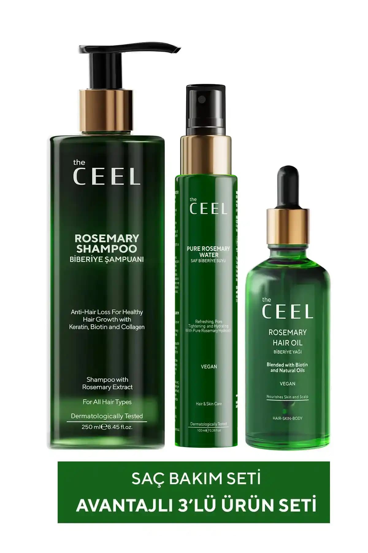 Ceel 3'lü Saç Bakım Seti Doğal İçeriğiyle Saç Dökülmesini Azaltır ve Parlaklığı Artırır