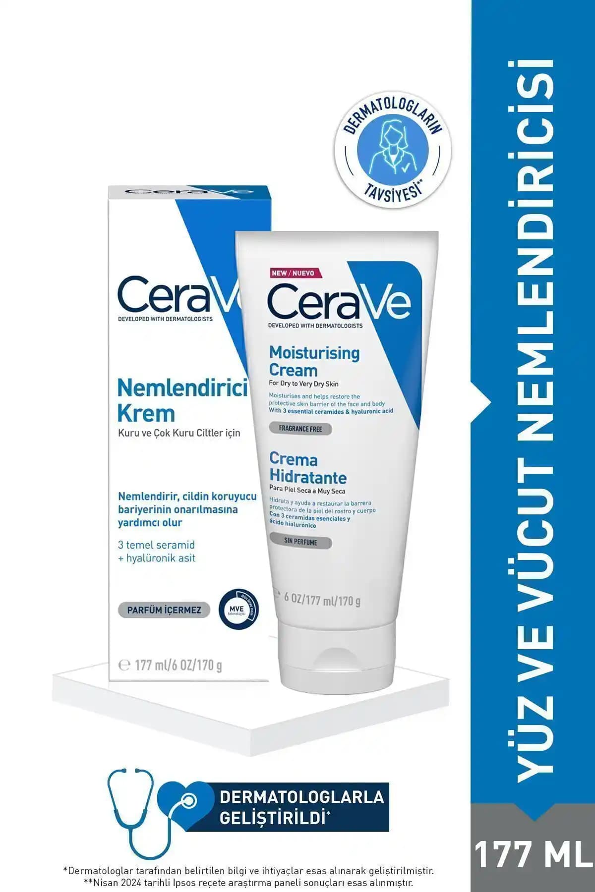 CeraVe Nemlendirici Yüz ve Vücut Kremi: Kuru ve Hassas Ciltler İçin Güçlü Nem Sağlayıcı