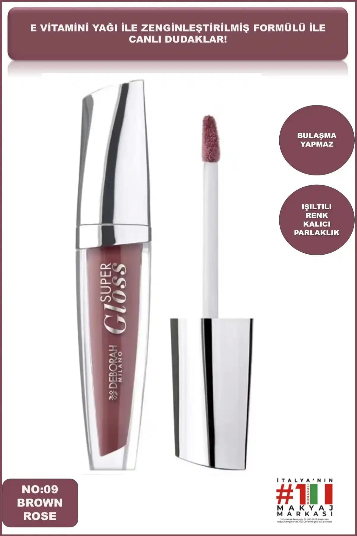 Deborah Extra Parlak Super Gloss Brown Rose No: 09 Dudak Parlatıcısı Günlük ve Kalıcı Kullanım İçin