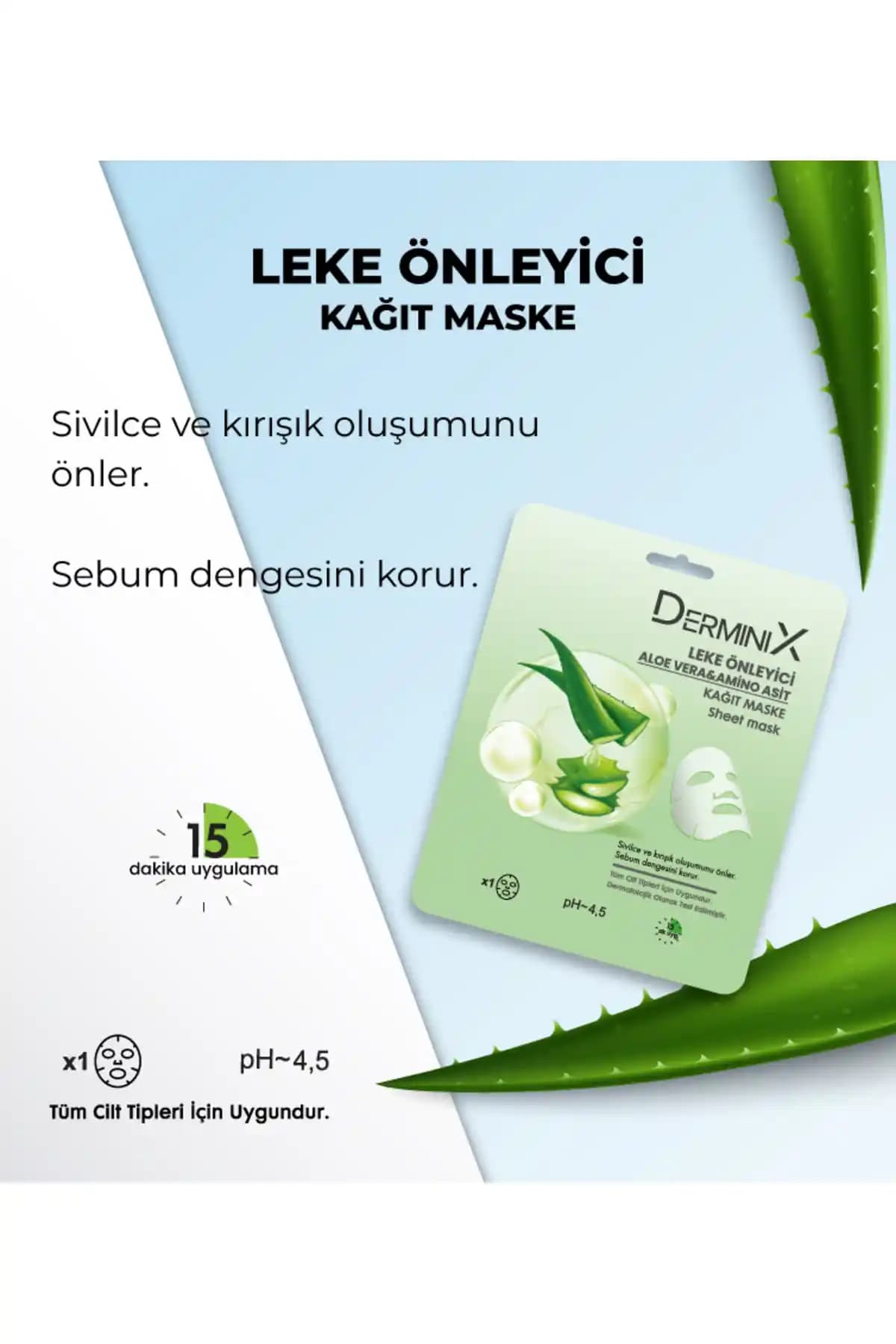 Dermanix Leke Önleyici Yüz Maskesi Aloe Vera ve Amino Asit İçeriğiyle Cilt Yenileme