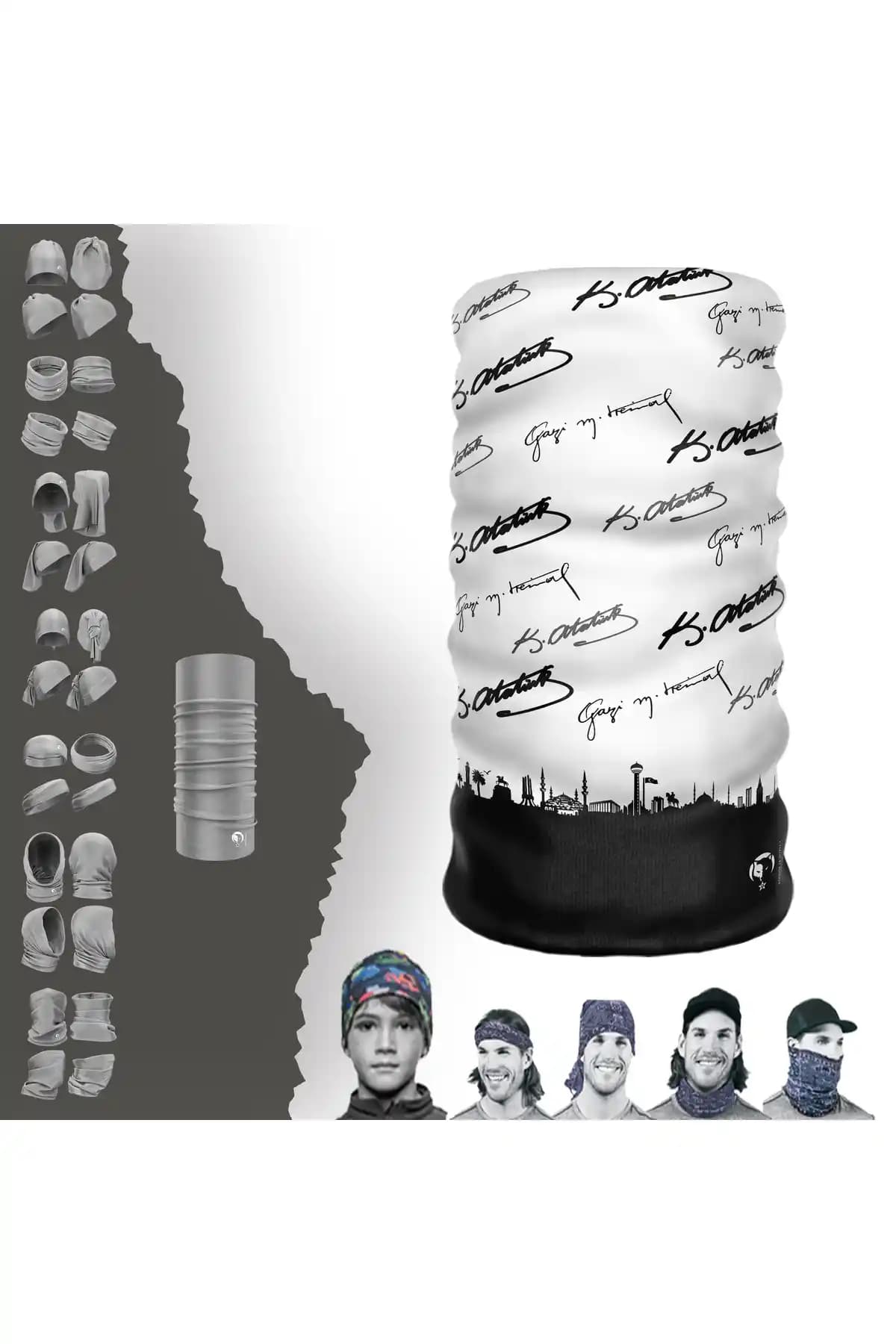 E-Taktik Atatürk İmzalı Çok Fonksiyonlu Dikişsiz Tüp Boyunluk Bandana ve Maske