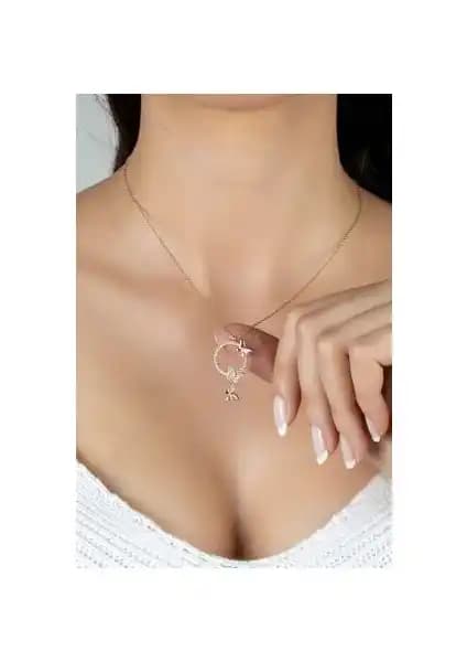 Else Silver Aşk Kelebekleri Temalı 925 Ayar Gümüş Kadın Kolye Zarif ve Modern Tasarım