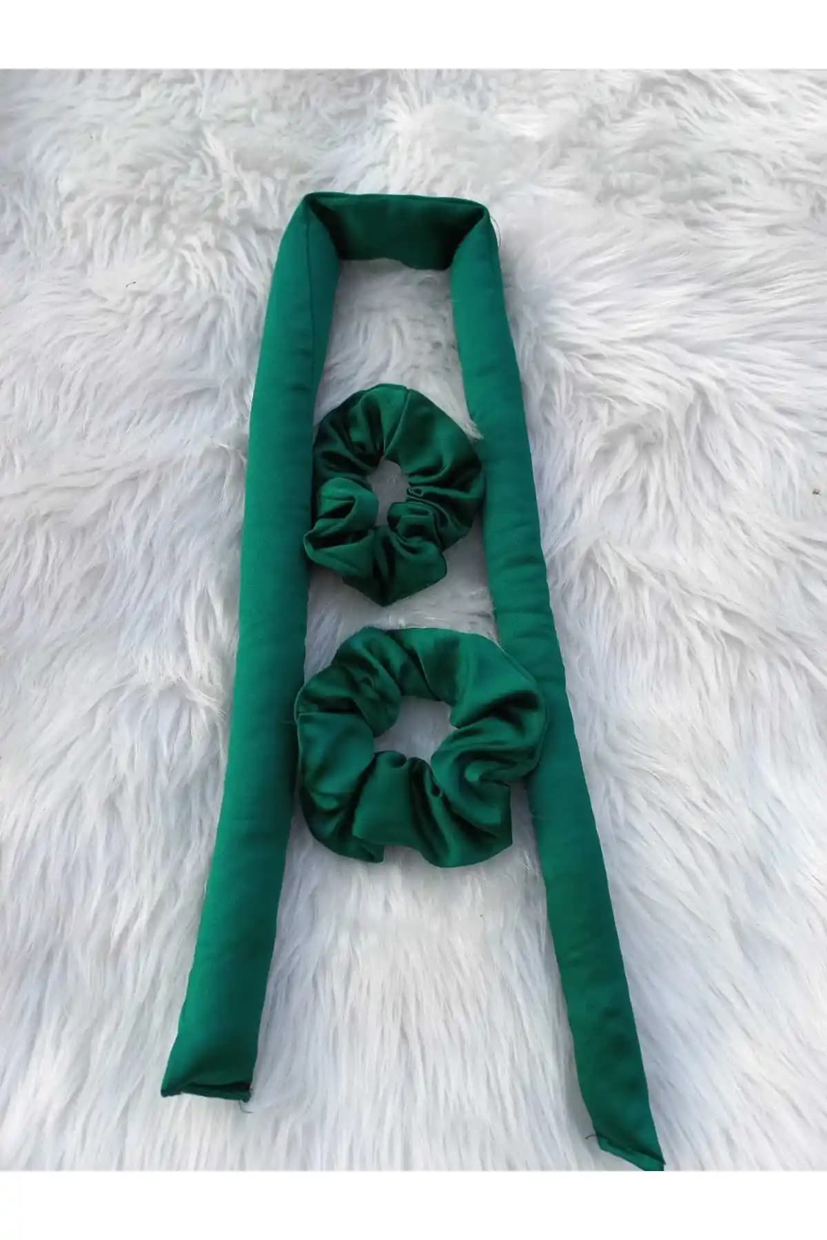 Elvin Aksesuar Yeşil Renk Isısız Saç Şekillendirici ve Saten Toka Seti Detayları