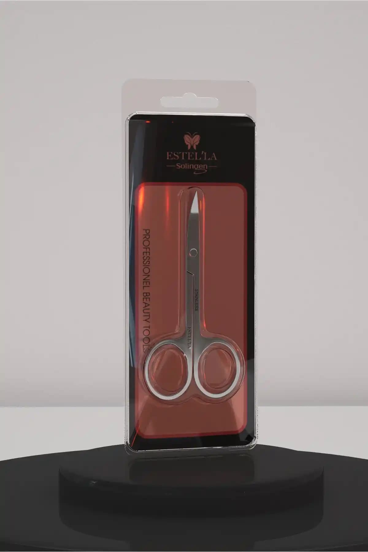 Estella Solingen Eğik Uçlu Kaş Bıyık Sakal Makası Profesyonel ve Kişisel Bakım İçin