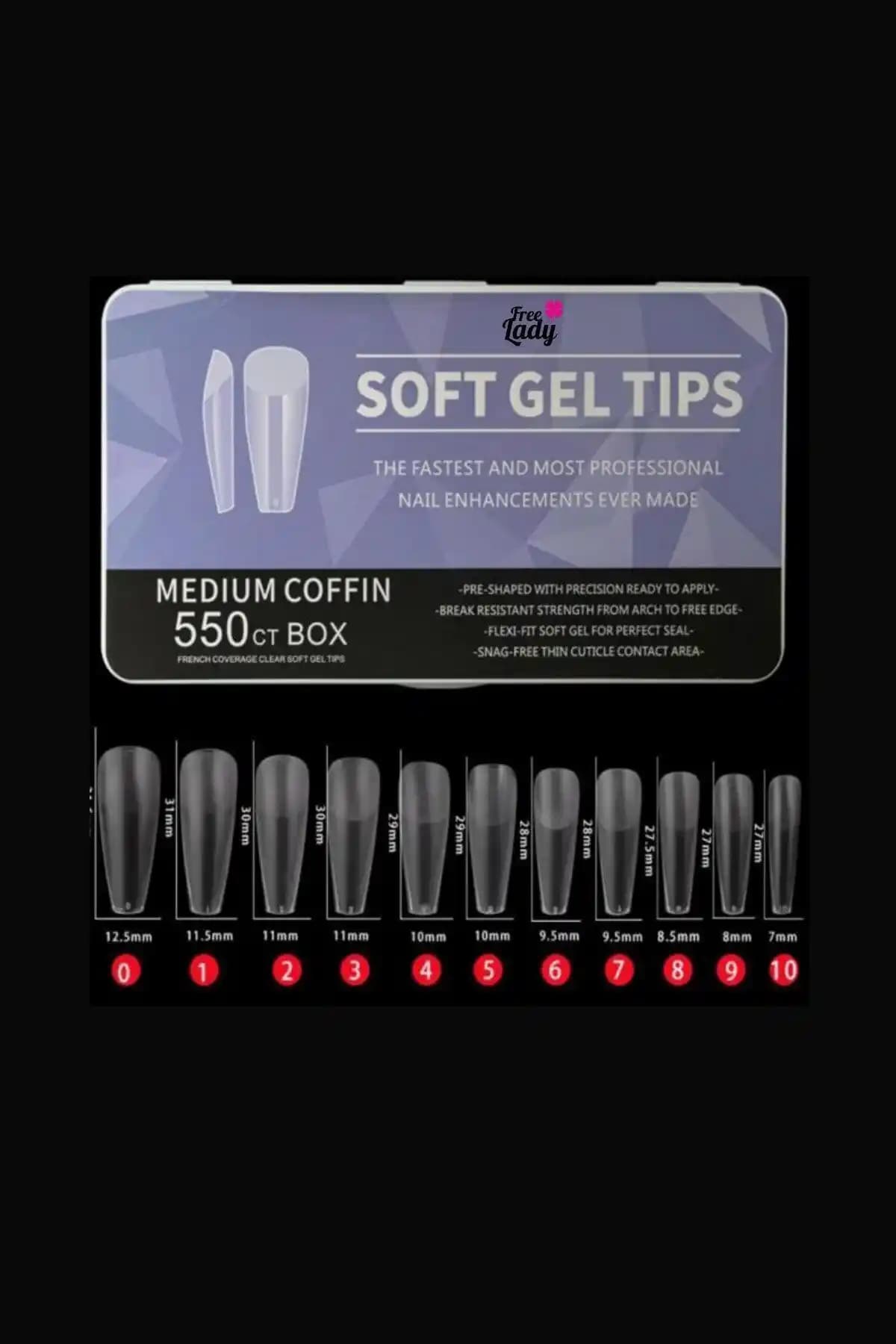 FREELADY Protez Tırnak Soft Jel Tips 550’li Medium Coffin Yeni Sistem
