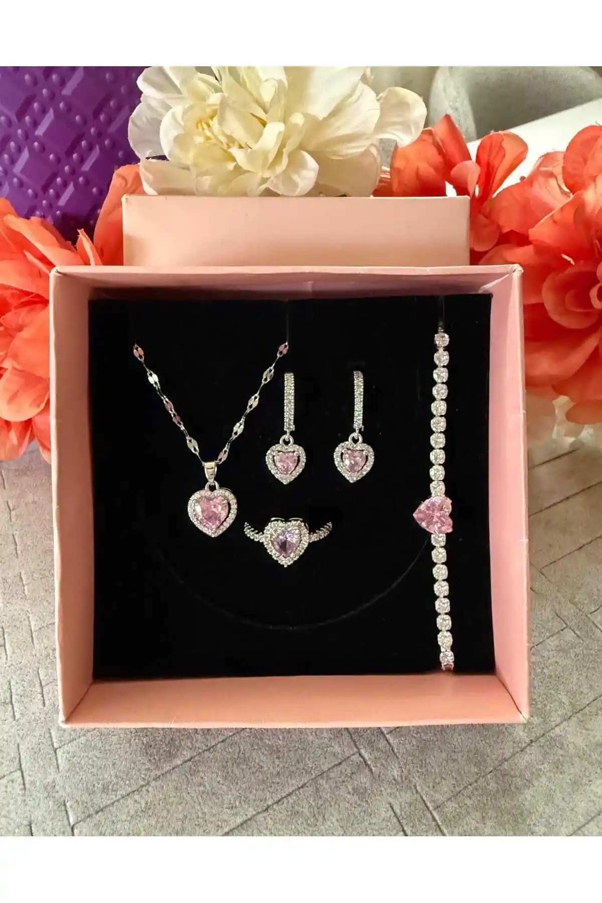 HKN AVM Şık ve Dayanıklı Zircon Taşlı Takı Seti Kadınlar İçin Uygun Fiyatlı Koleksiyon