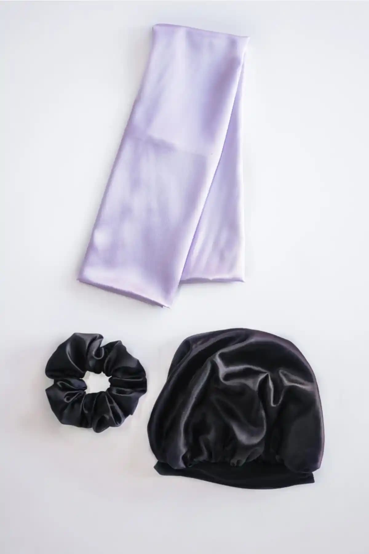 Kıvırcık Saçlar İçin Siyah Saten Bone ve Mor Yastık Toka Seti Ürün İncelemesi