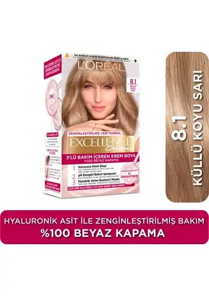 L'Oréal Paris Excellence Creme Saç Boyası 8.1 Küllü Koyu Sarı - Kalıcı ve Bakımlı Renkler