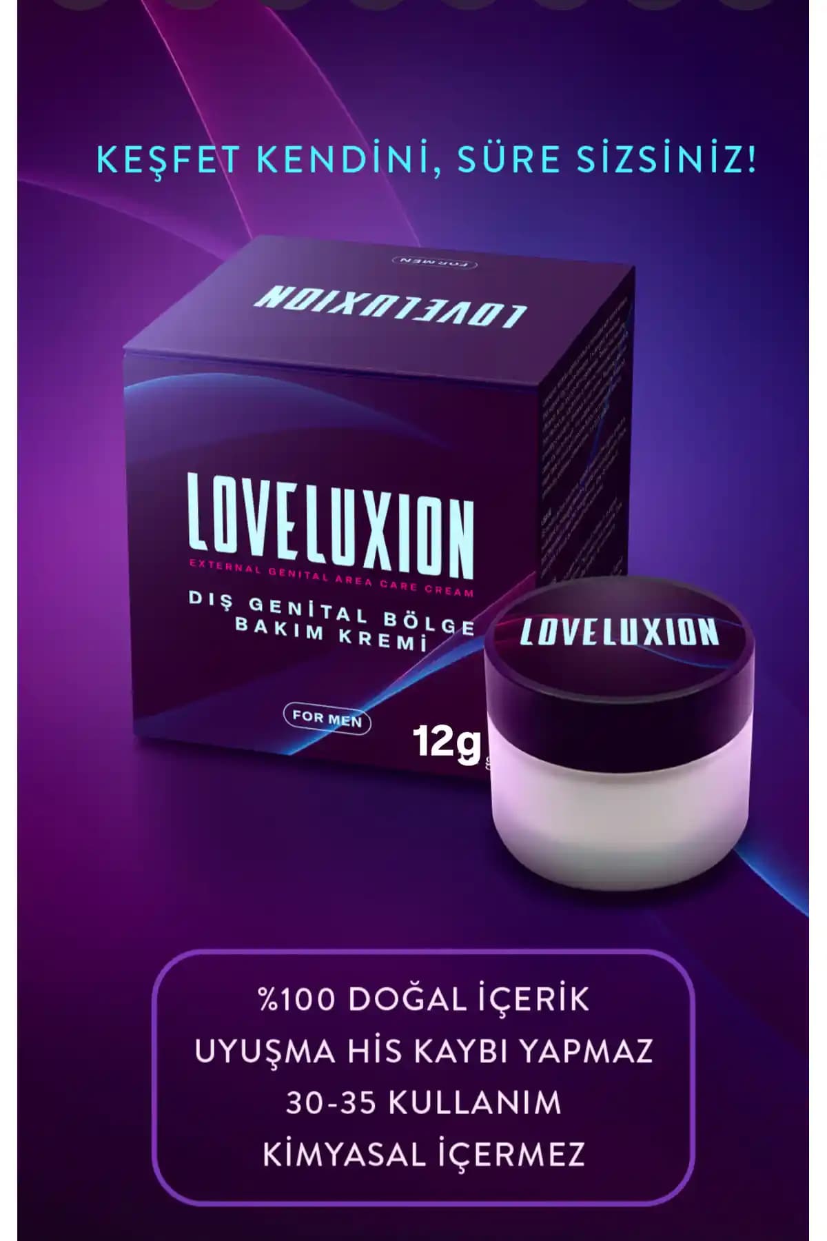 Loveluxion Tamamen Doğal Erkek Bakım Kremi Uzun Süreli Etki ve Güvenli Kullanım