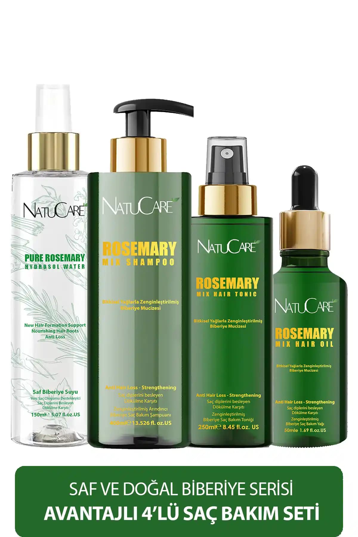 NatuCare Biberiye Mucizesi 4'lü Saç Bakım Seti Doğal İçeriklerle Saç Sağlığını Destekler