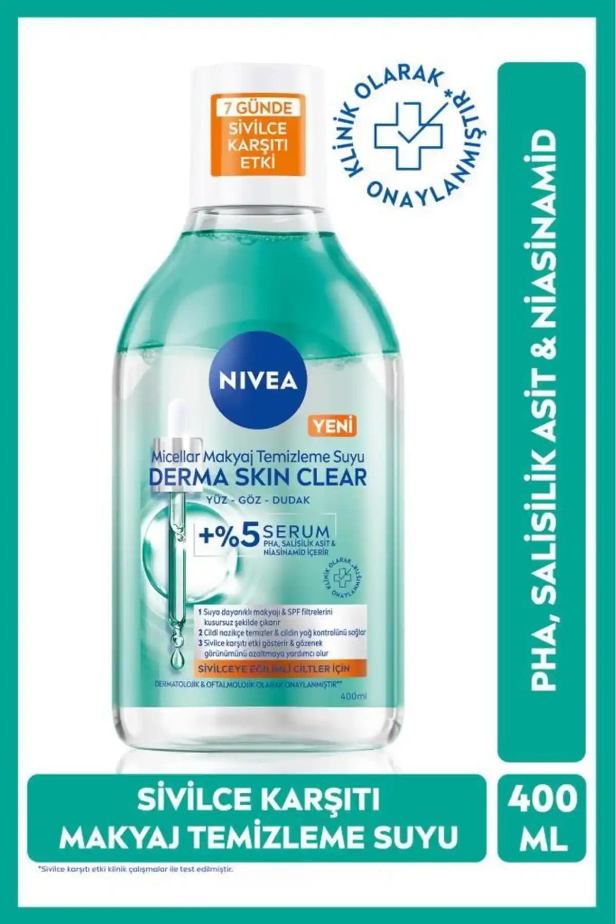 NIVEA Derma Skin Clear Micellar Makyaj Temizleme Suyu Cilt Dostu ve Hassas Ciltler İçin