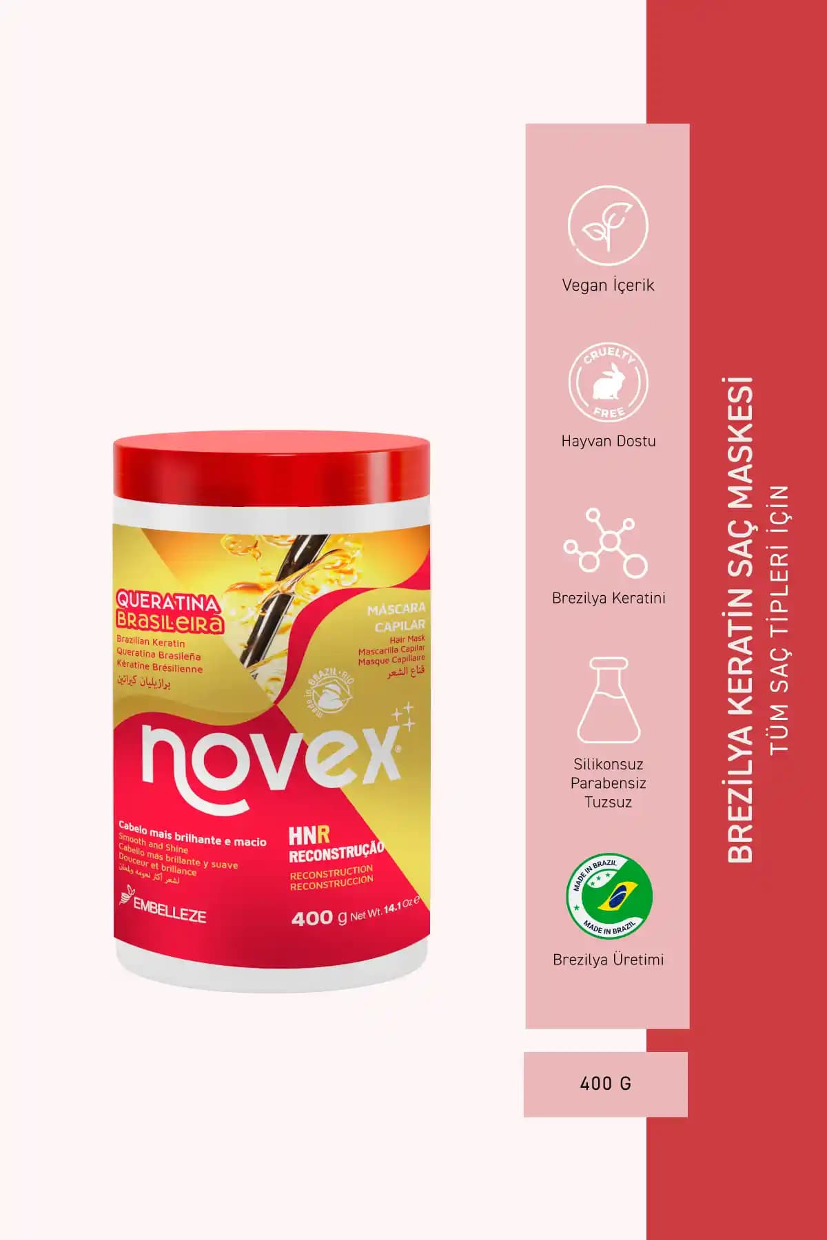 NOVEX Brezilya Keratin Saç Maskesi ile Yıpranmış ve Kuru Saçlar İçin Güçlendirici Çözüm