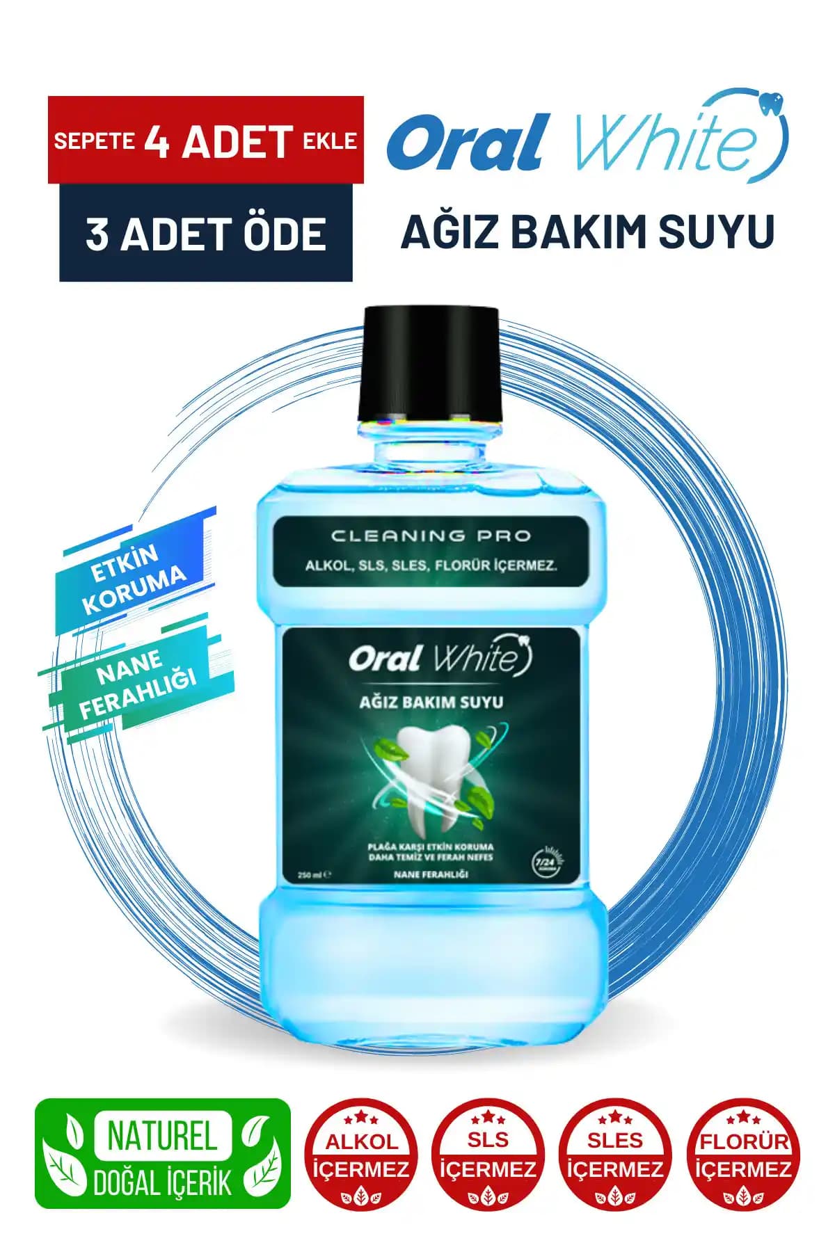 Oral White Cleaning Pro Ağız Bakım Suyu Nane Ferahlığıyla Günlük Hijyen ve Diş Sağlığı Destekçisi