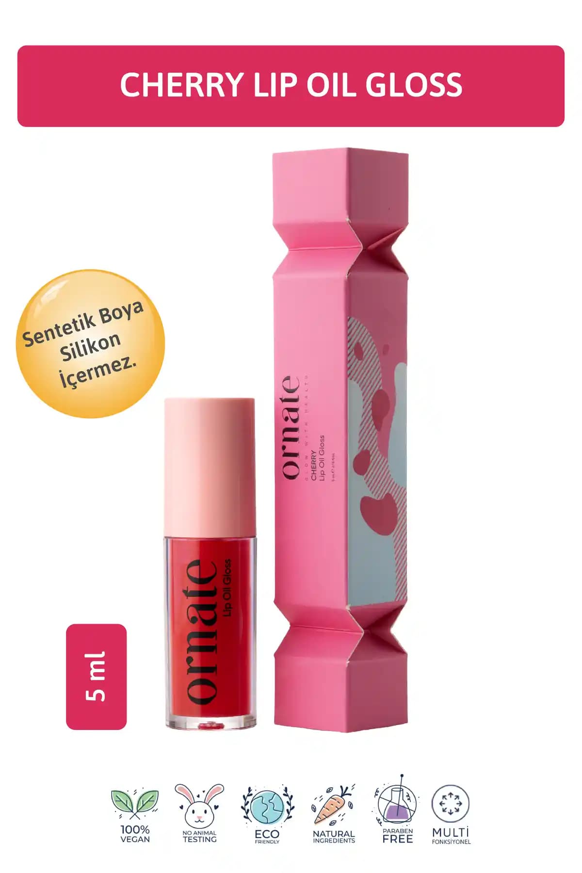 ORNATE Kiraz Lip Oil Gloss Dudaklara Doğal Parlaklık ve Dolgunluk Sağlar