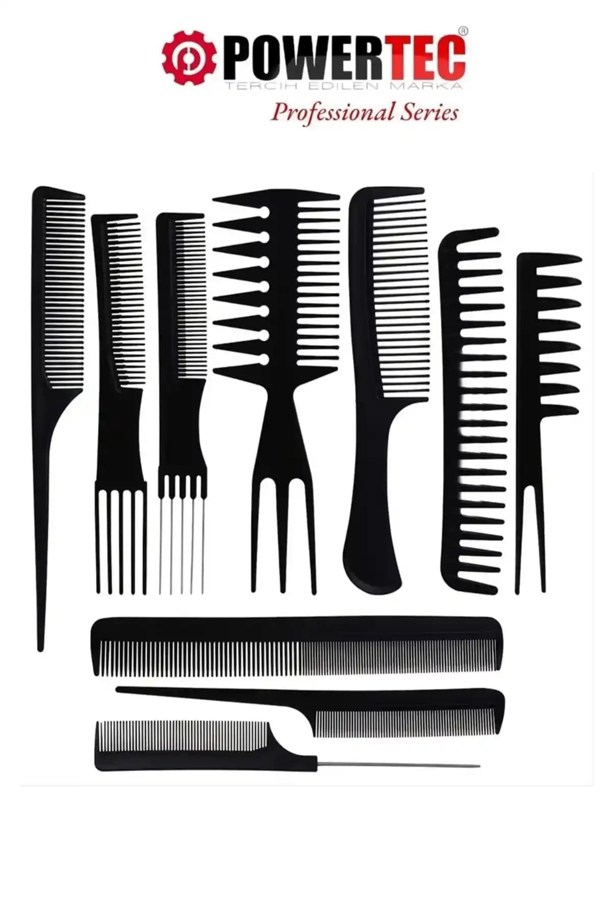 Powertec Profesyonel Kuaför Tarak Seti 10'lu Çok Amaçlı Saç Bakım ve Şekillendirme Aracı