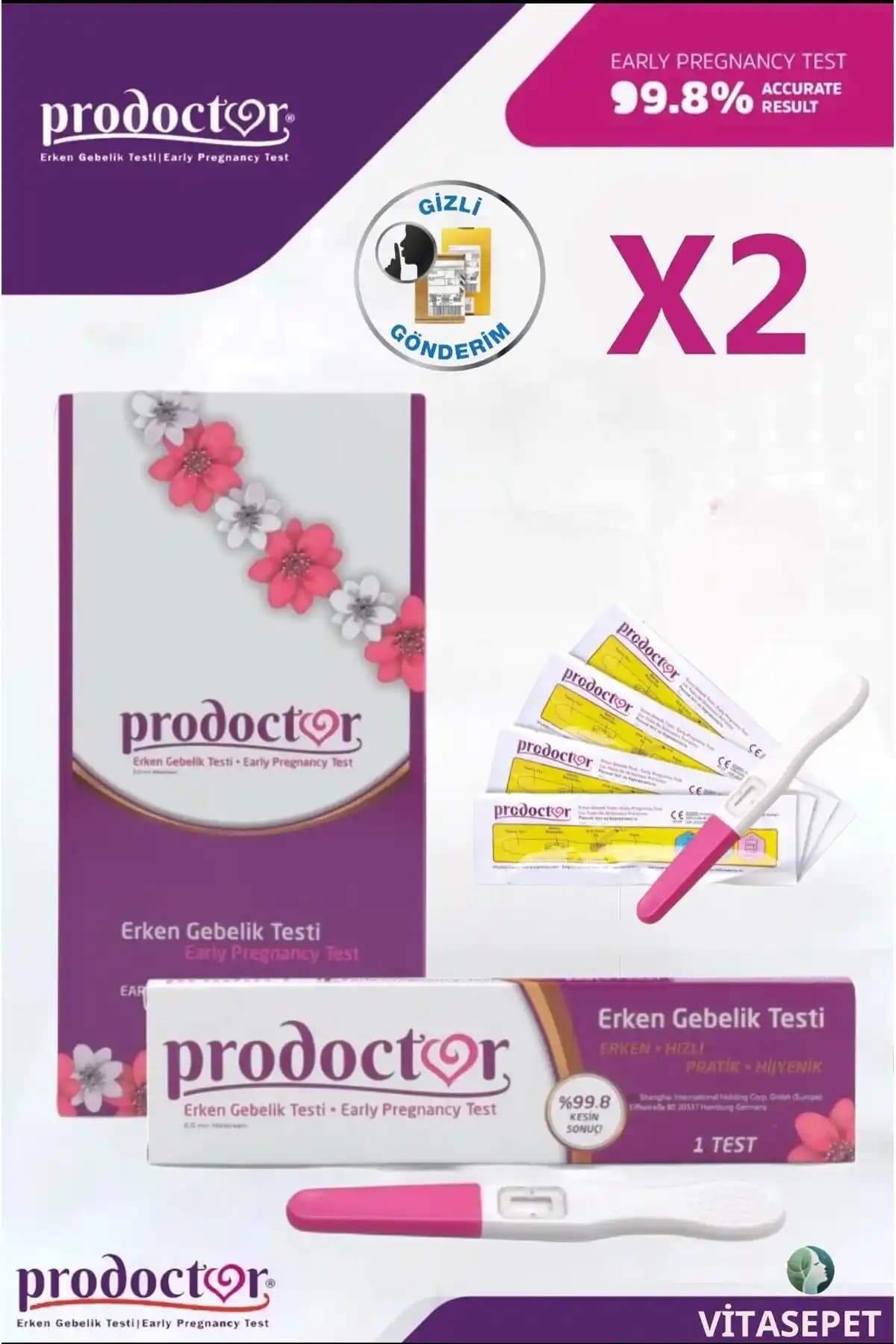 Prodoctor Gebelik Testi 2 Adet Güvenilir ve Hızlı Gebelik Tespiti Cihazı