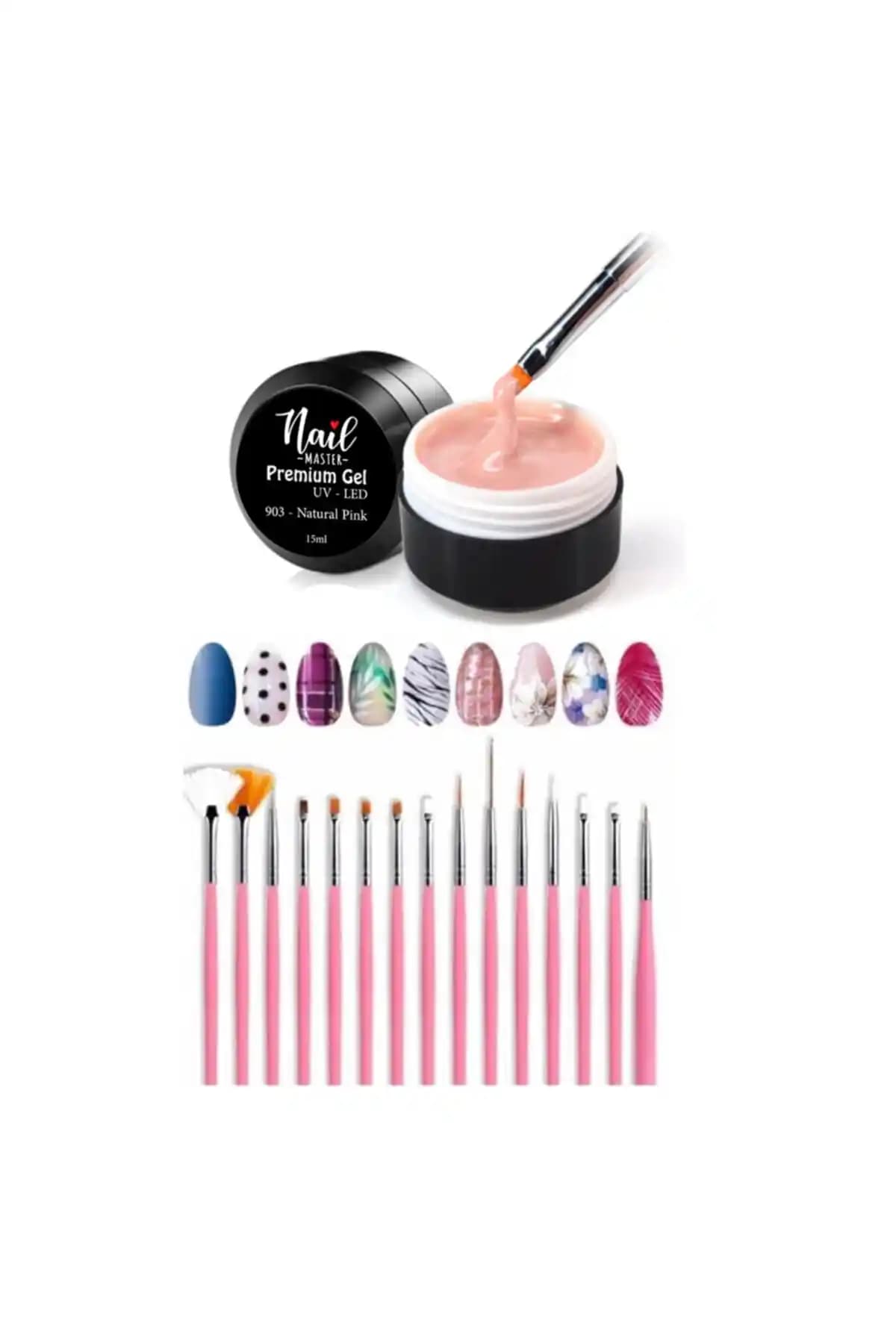 Profesyonel ve Ev Kullanımı İçin Kaliteli Nail Master Protez Tırnak Jeli 15ml ve Fırça Seti