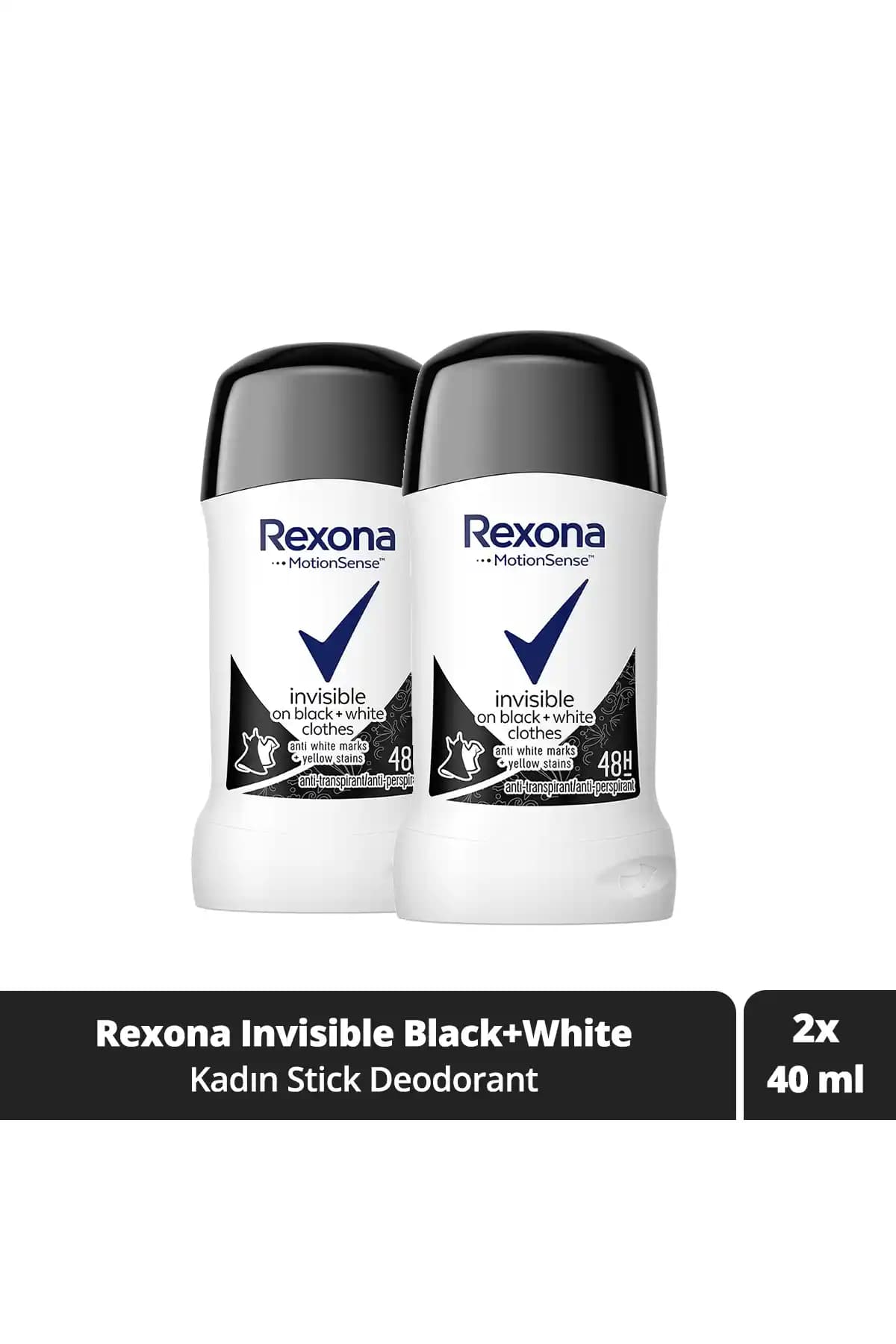 Rexona Kadın Stick Deodorant Invisible Black White 40 ml, Uzun Süreli Koruma ve Leke Bırakmayan Tasarım