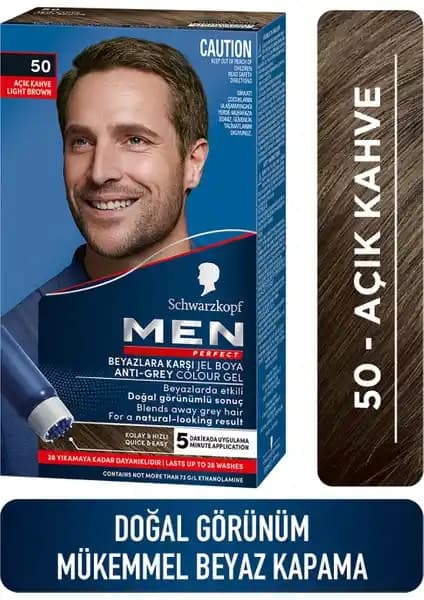 Schwarzkopf Men Perfect Jel Saç Boyası Açık Kahve 50 Beyazlara Karşı Hızlı ve Doğal Renk Yenileme