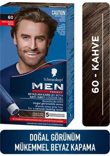 Schwarzkopf Men Perfect Jel Saç Boyası Kahverengi 60, Beyazlara Karşı Hızlı ve Doğal Çözüm