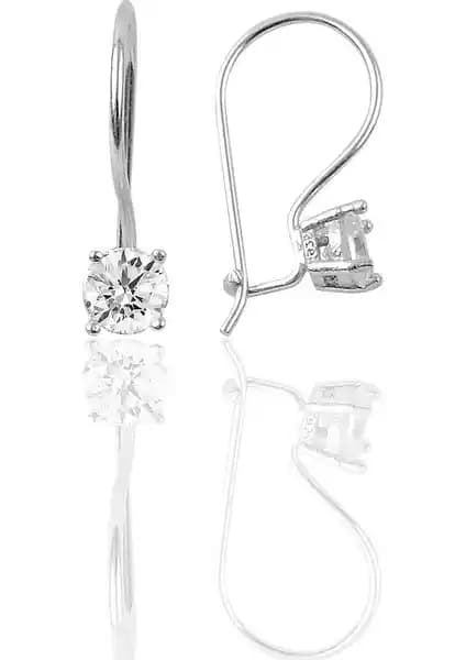 Söğütlü Silver Gü<müş> Pılanta Modeli Çengelli Tek Taş Küpe İnce ve Zarif Tasarım