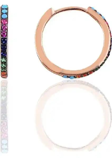 Söğütlü Silver Gümüş Renkli Taşlı 14 mm Halka Küpe Günlük ve Özel Günler İçin Şık Seçenek