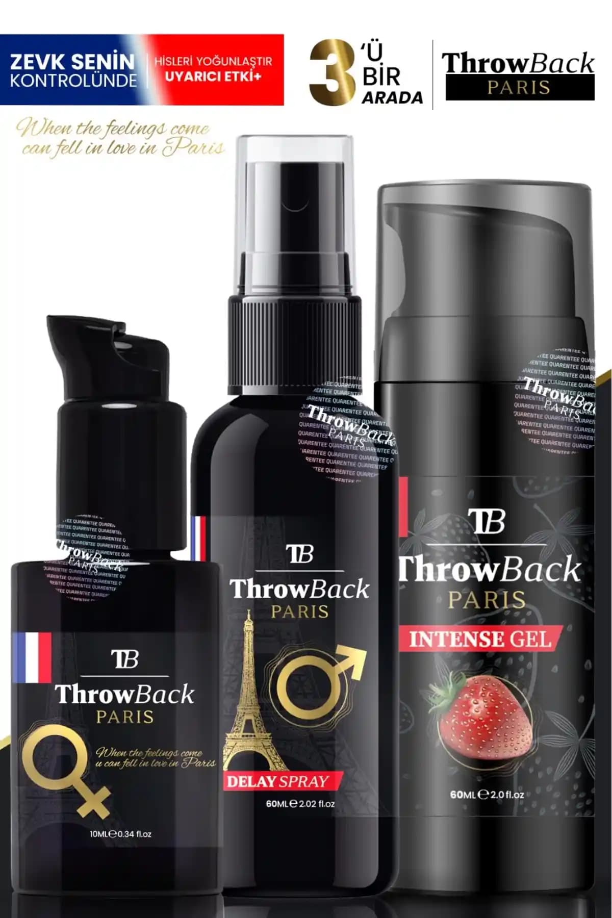 T&B PARIS 3'lü Çift Seti Kadın Uyarıcı Jel ve Erkek Spreyi ile Romantizmi Artırın
