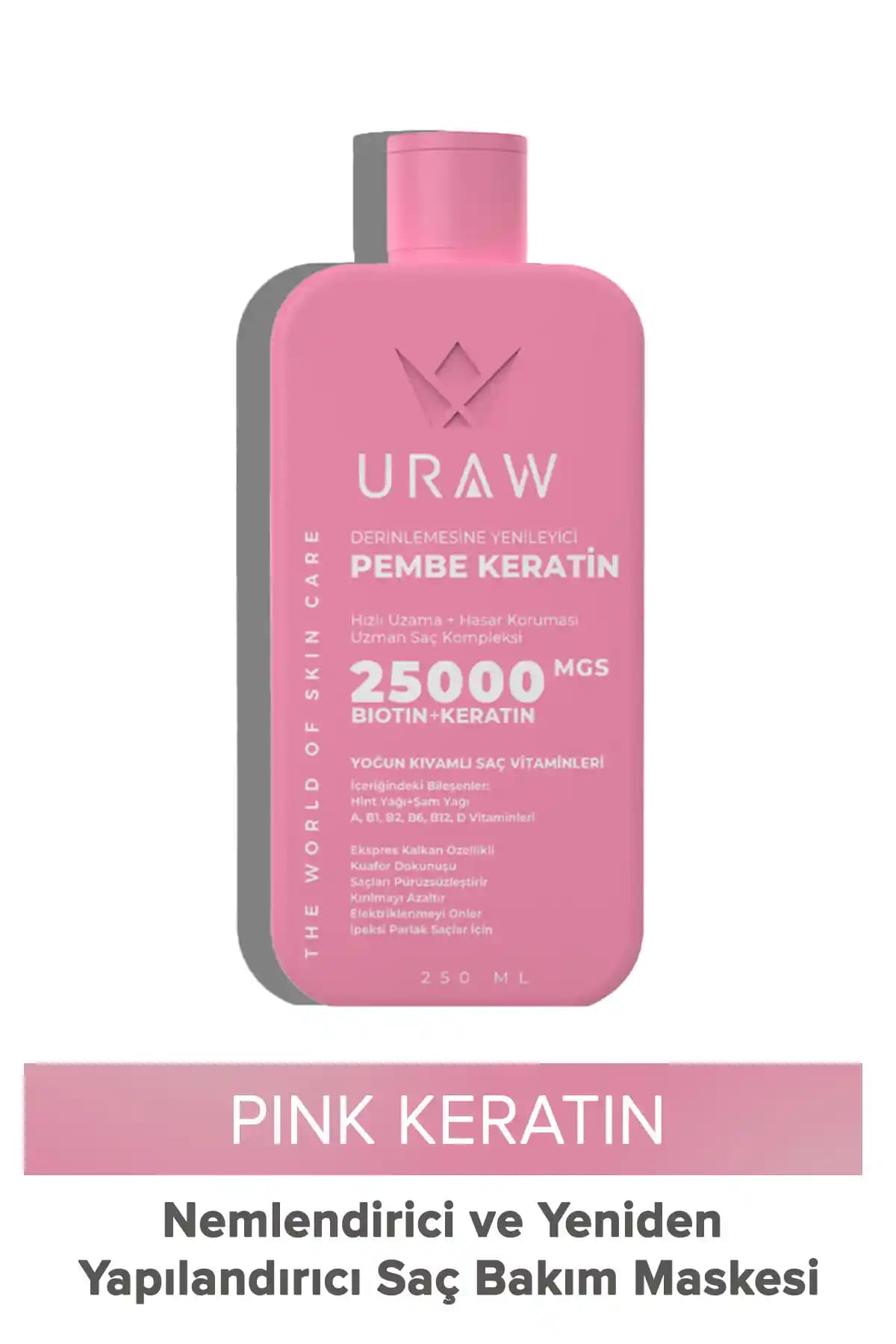 Uraw Pink Keratin Saç Maskesi Yıpranmış Saçlar İçin Güçlendirici ve Nemlendirici Çözüm