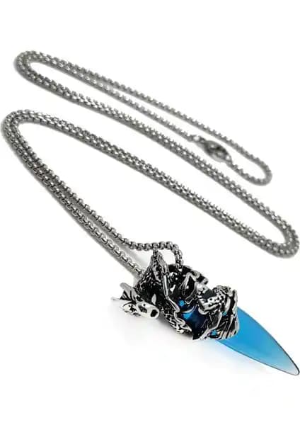 Chavin Ejderha Mavi Taş 75 Cm Erkek Çelik Zincir Kolye Detaylı İnceleme