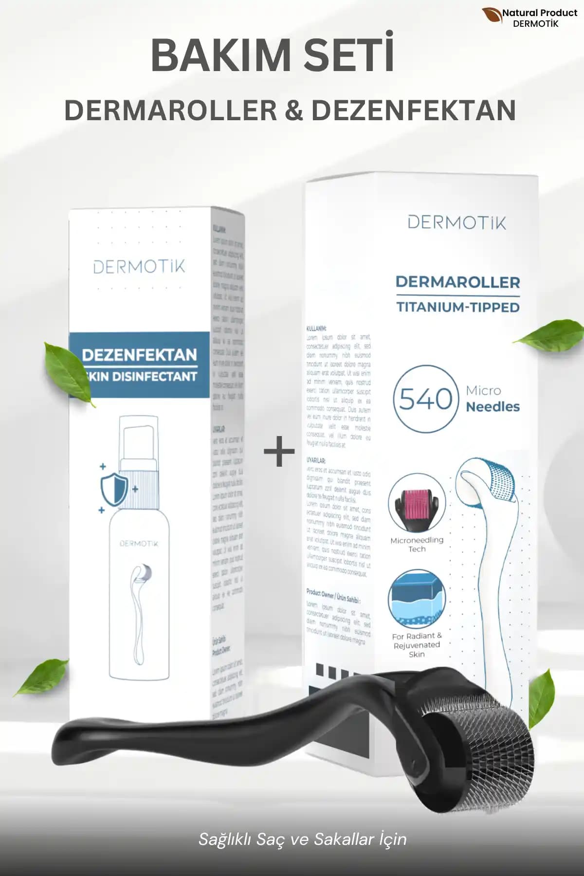 Dermotik Titanyum Uçlu 540 İğneli Dermaroller ve Dezenfektan Seti ile Cilt ve Sakal Bakımında Yenilikçi Çözüm