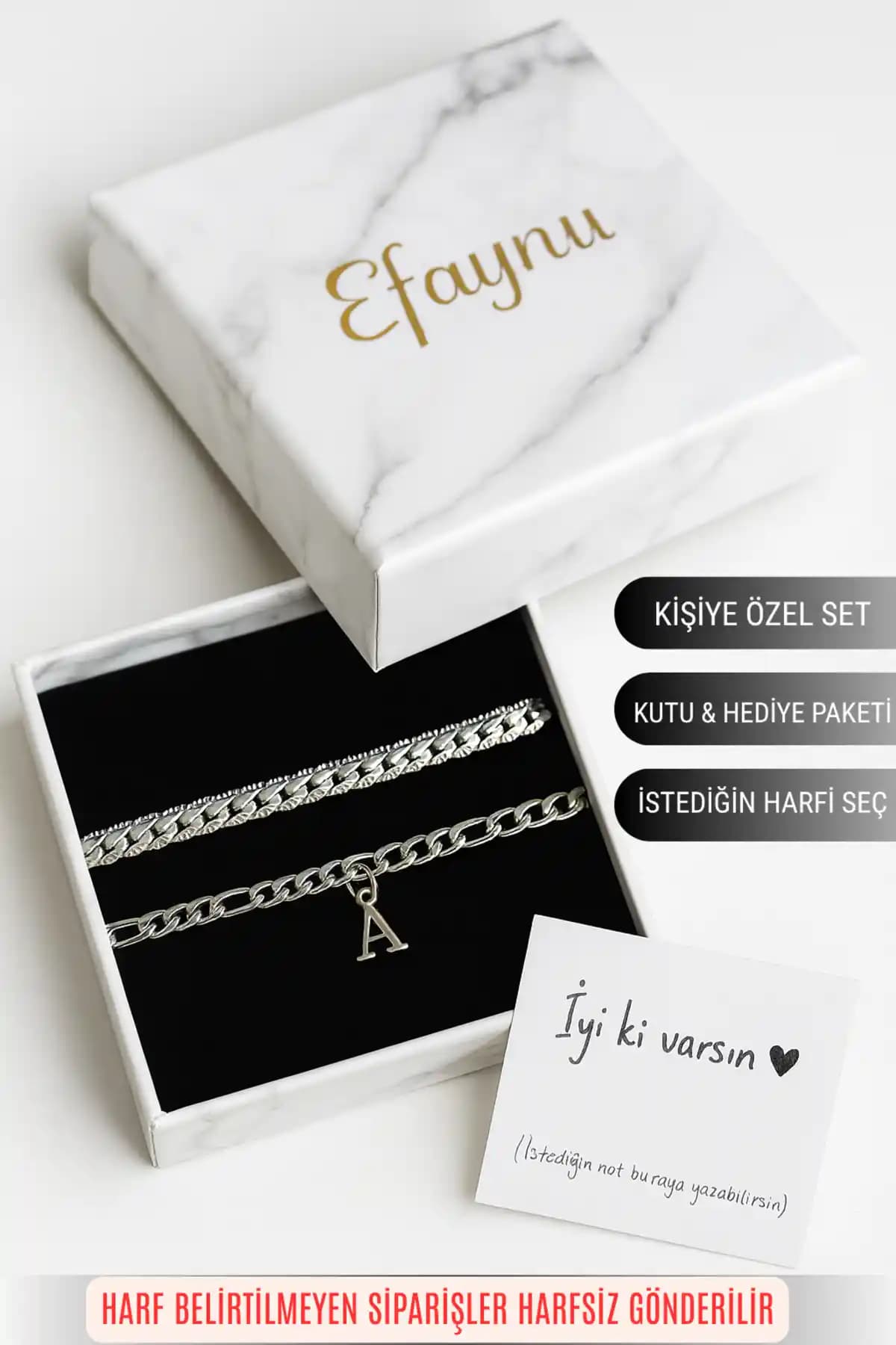 EFAYNU Harfli Paslanmaz Çelik Bileklik Seti: Şık ve Kişiselleştirilebilir Aksesuarlar