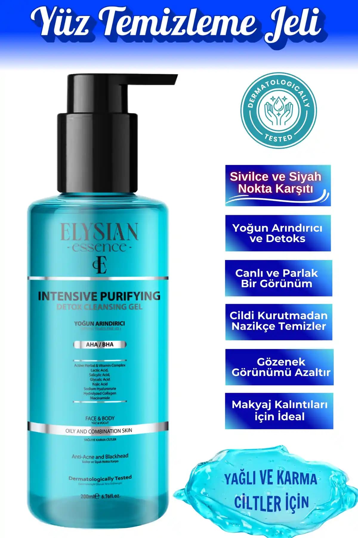 Elysian Essence Yoğun Arınıcı Detoks Yüz Temizleme Jeli - Yağlı ve Akne Eğilimli Ciltler İçin