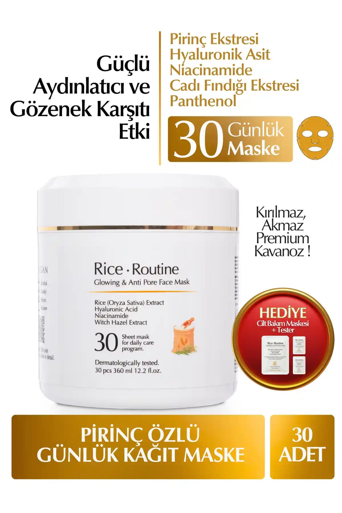 Heraflora Pirinç Özlü Ay<dı>nlatıcı Nemlendirici ve Gözenek Sıkılaştırıcı Günlük Maske 30'lu Paket