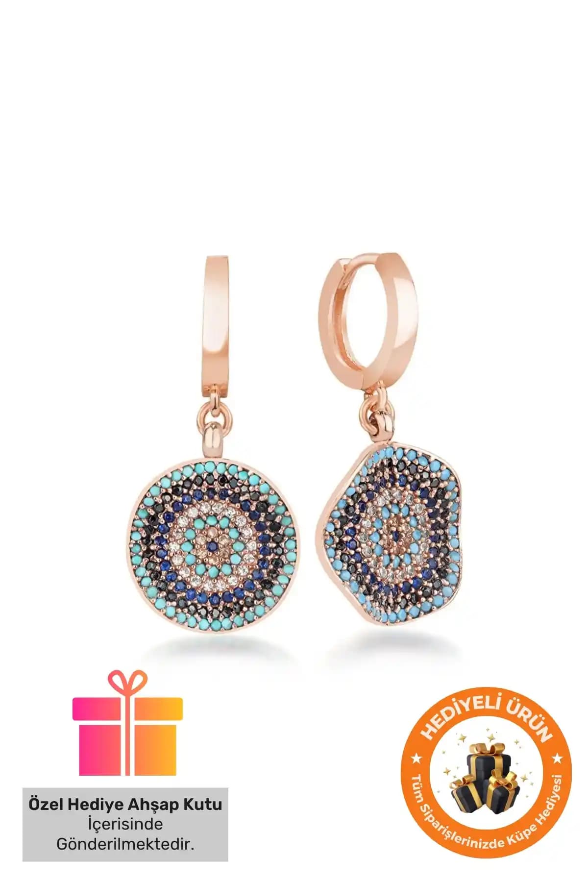 Lucente Jewellery 925 Ayar Gümüş Kaplama Nazar Boncuklu Sevgililer Günü Küpe