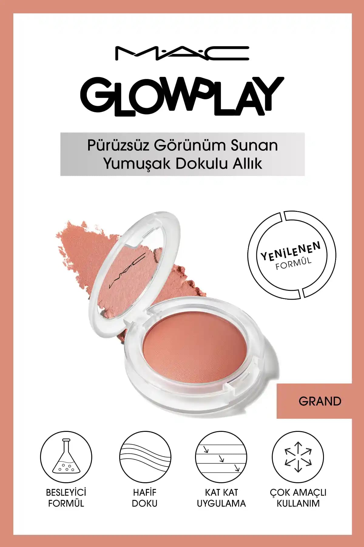 Mac Glow Play Allık: Yumuşak Dokulu, Kat Kat Uygulanabilen Doğal Görünüm Sağlayan Makyaj Ürünü