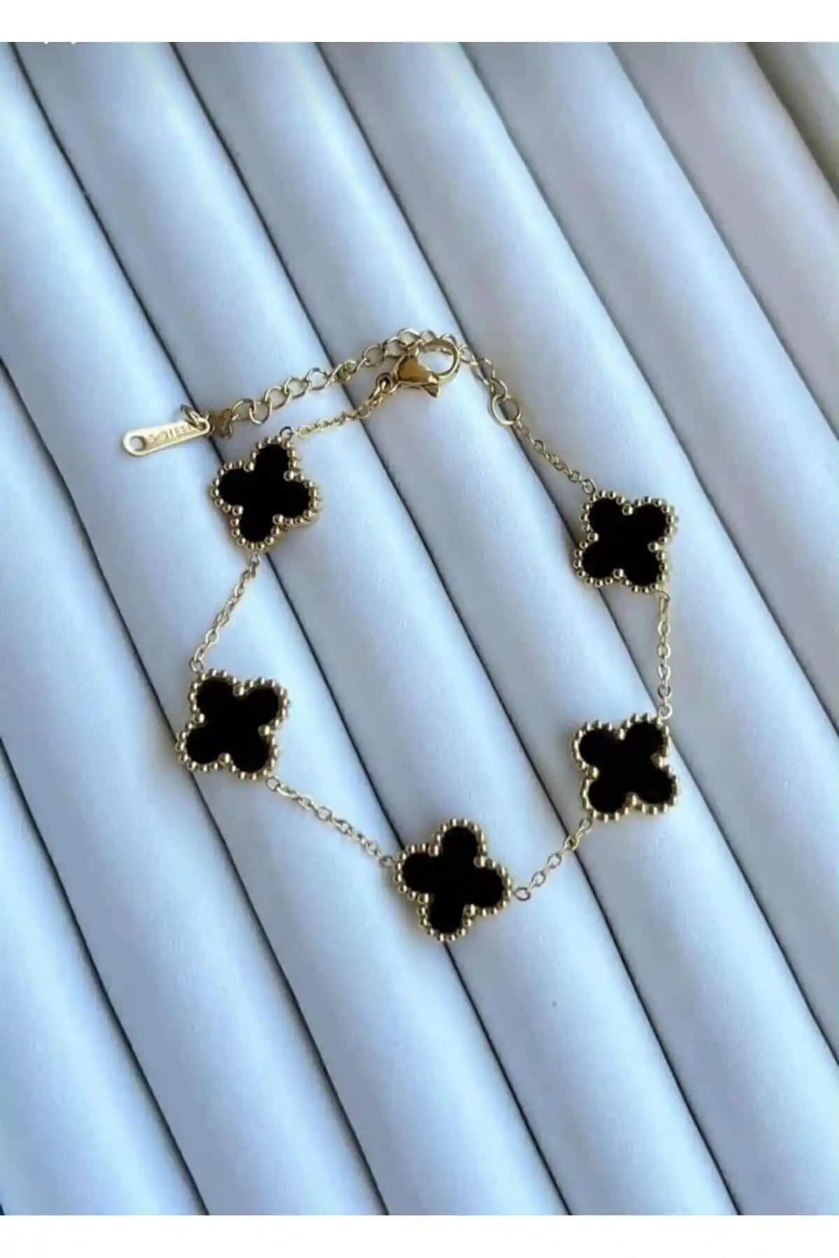 Melay Accessory Kadın Çelik Yonca Model Bileklik Siyah ve Sarı Renk Seçenekleriyle